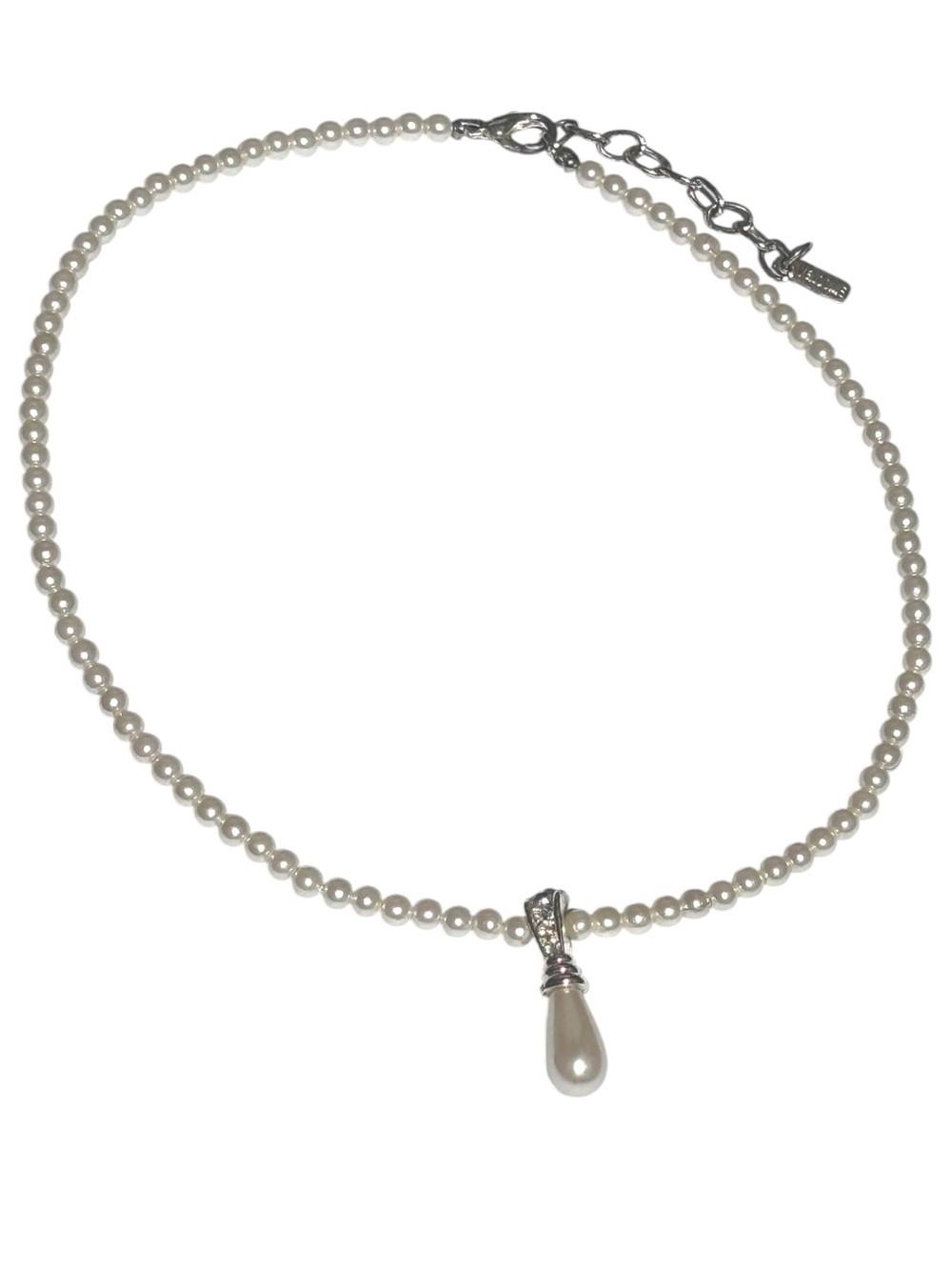 Vendome Signed Vintage MCM Faux Pearl Rhinestone Teardrop Pendant Necklace